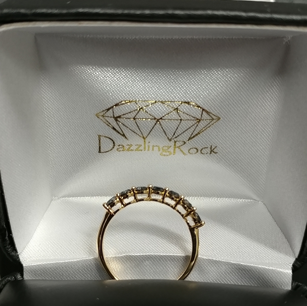 .50 ct. Black Diamond Band 14K Yellow Gold Ring Seven Round Stones Size 7 - Picture 7 of 16